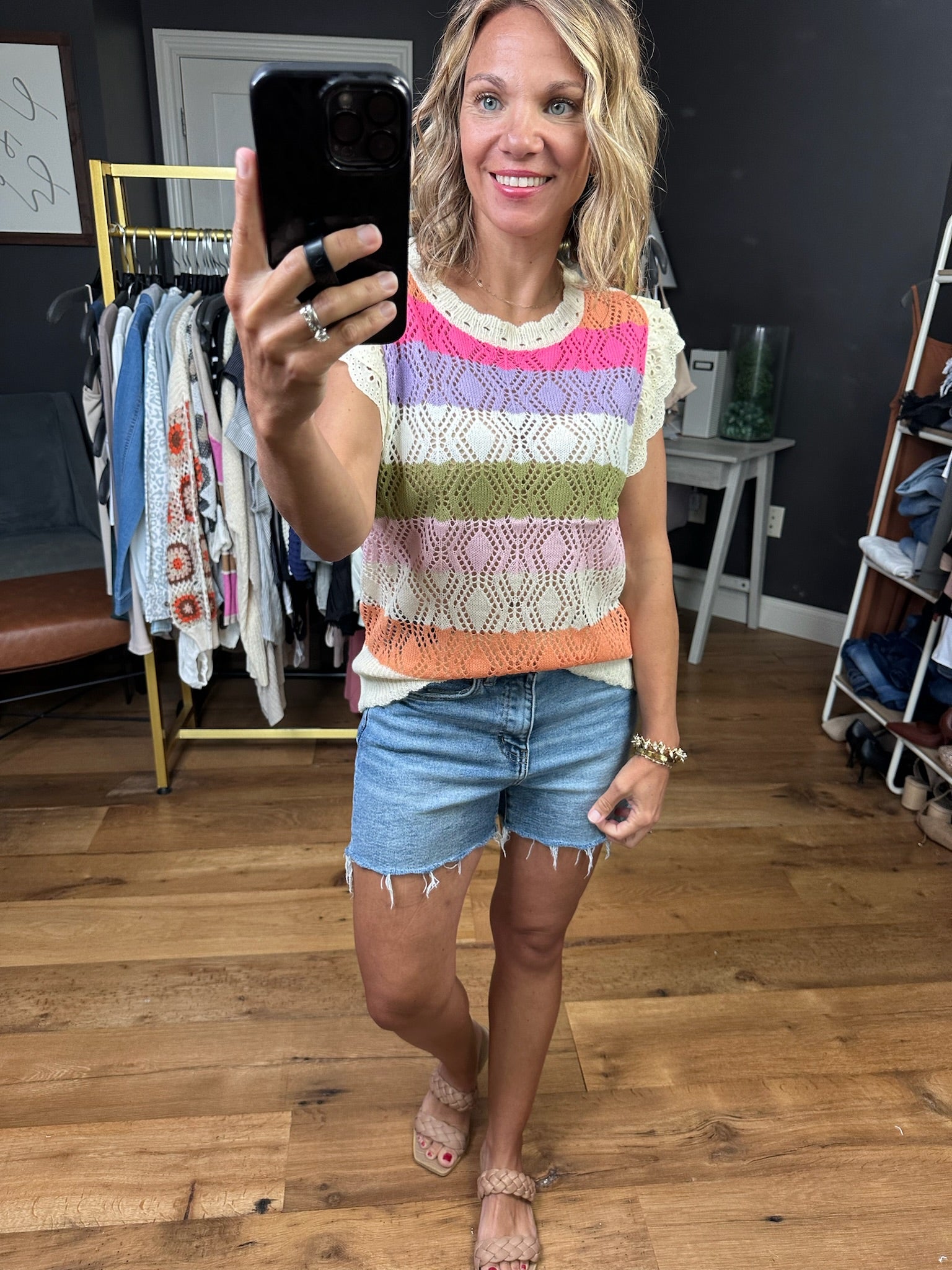 Start With Me Striped Knit Top - Oatmeal Combo-Short Sleeves-Bibi-Anna Kaytes Boutique, Women's Fashion Boutique in Grinnell, Iowa