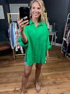 Time Standing Still Button-Down Dolman Sleeve Top - Apple Green-Short Sleeves-La Miel-Anna Kaytes Boutique, Women's Fashion Boutique in Grinnell, Iowa