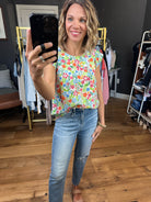 Meadow Morning Floral Top - Ivory Multi-Short Sleeves-Les Amis T1482-E-Anna Kaytes Boutique, Women's Fashion Boutique in Grinnell, Iowa