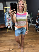 Start With Me Striped Knit Top - Oatmeal Combo-Short Sleeves-Bibi-Anna Kaytes Boutique, Women's Fashion Boutique in Grinnell, Iowa