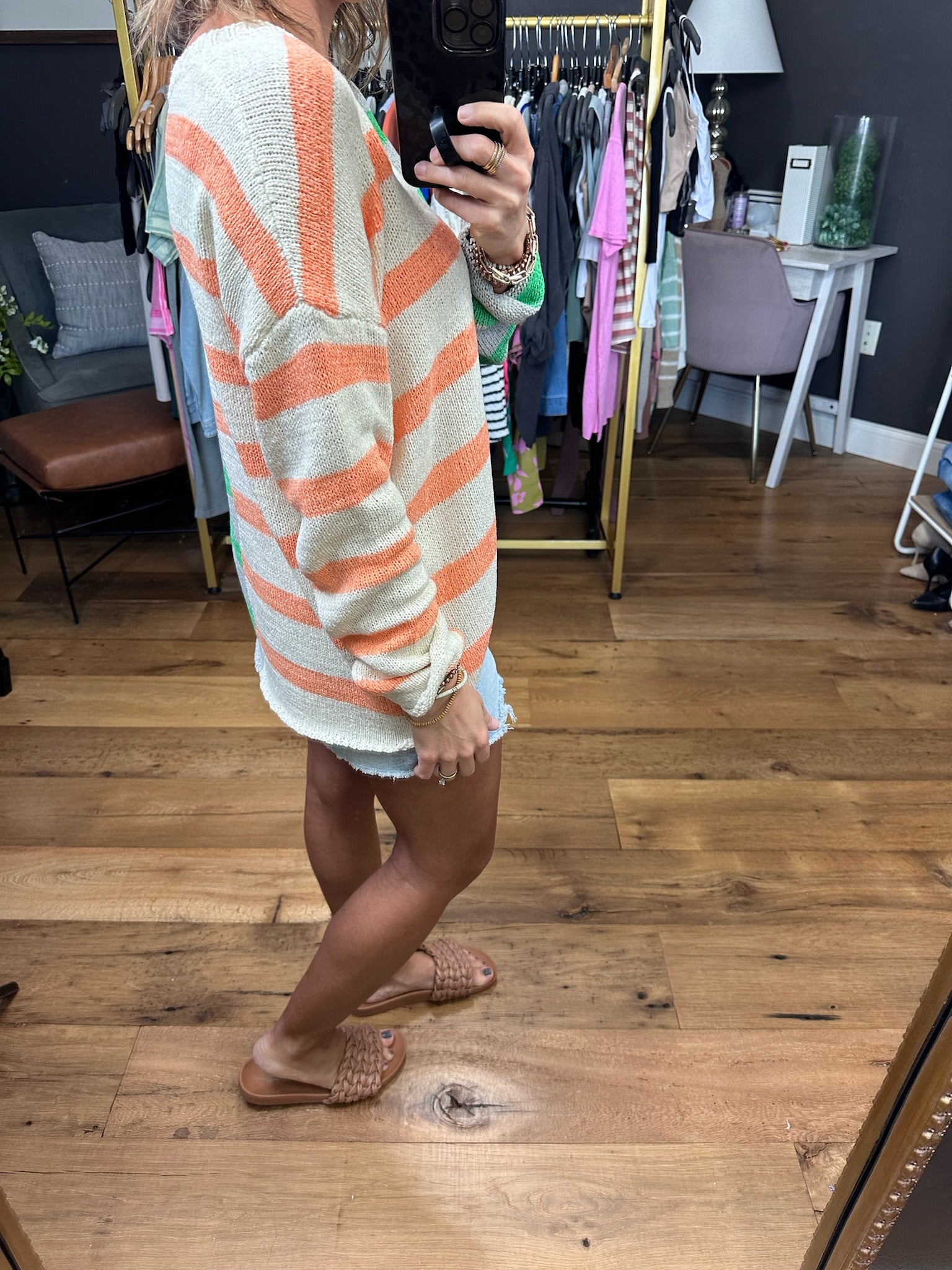 All For Fun Contrasting Striped Sweater - Kelly/Sherbert Combo-Sweaters-Wishlist-Anna Kaytes Boutique, Women's Fashion Boutique in Grinnell, Iowa