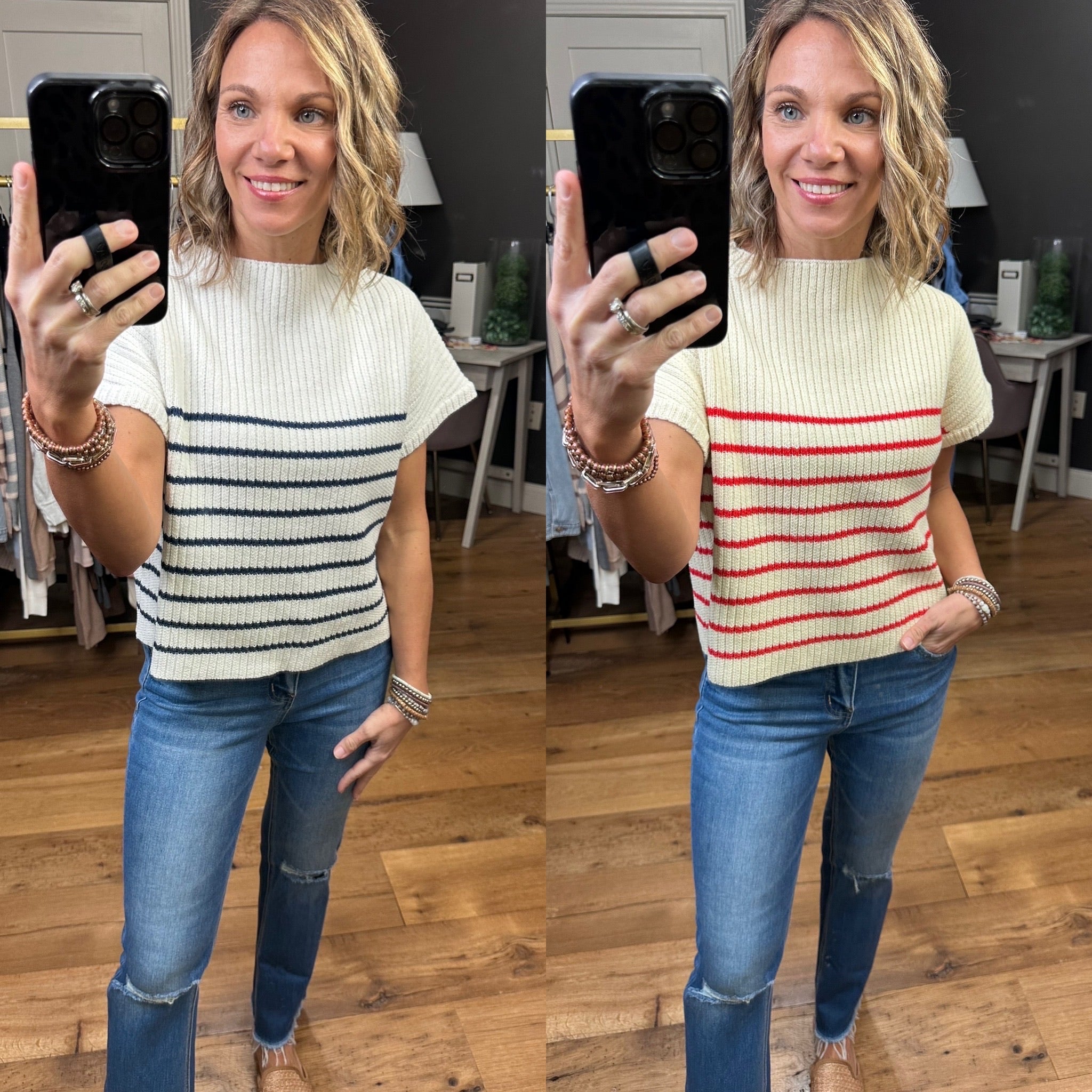 Always Noticed Striped Knit Short Sleeve Top - Multiple Options