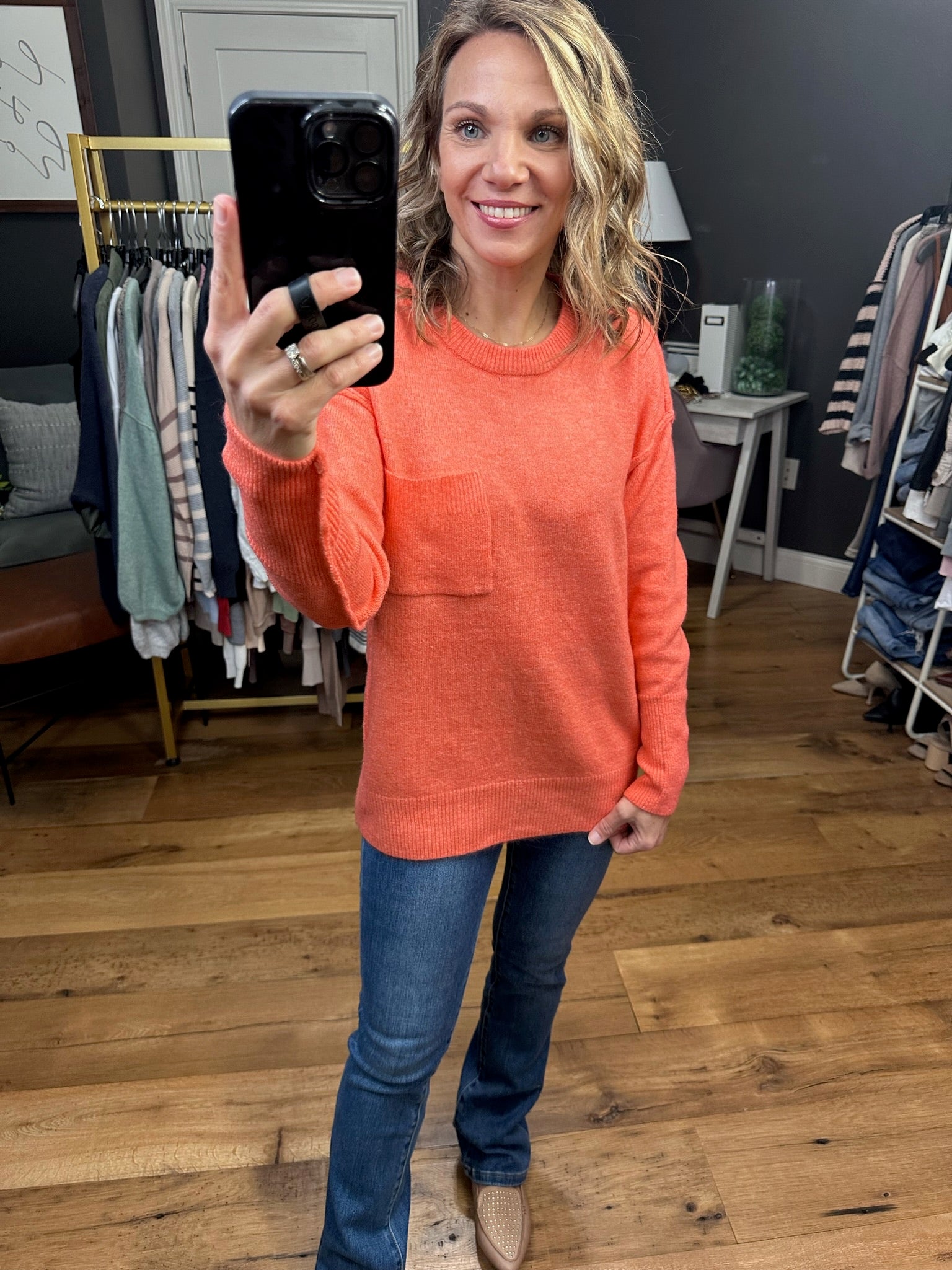 Steady Heart Heathered Pocket Crew Sweater - Multiple Options-Sweaters-Zenana TW-227806-Anna Kaytes Boutique, Women's Fashion Boutique in Grinnell, Iowa