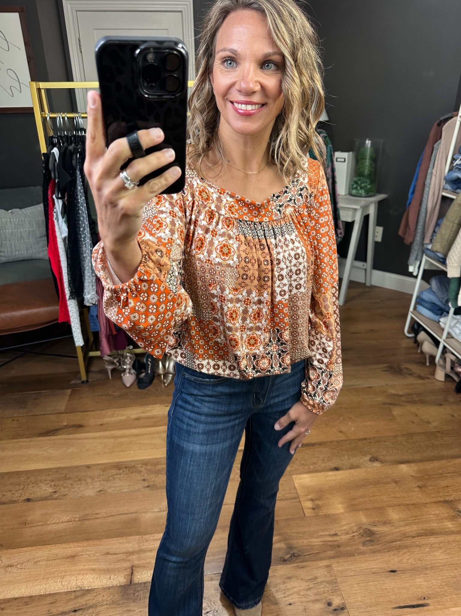 Just The Thing Boat Neck Patchwork Longsleeve Top - Mocha/Taupe/Rust-Long Sleeves-Haptics HT3740A-Anna Kaytes Boutique, Women's Fashion Boutique in Grinnell, Iowa