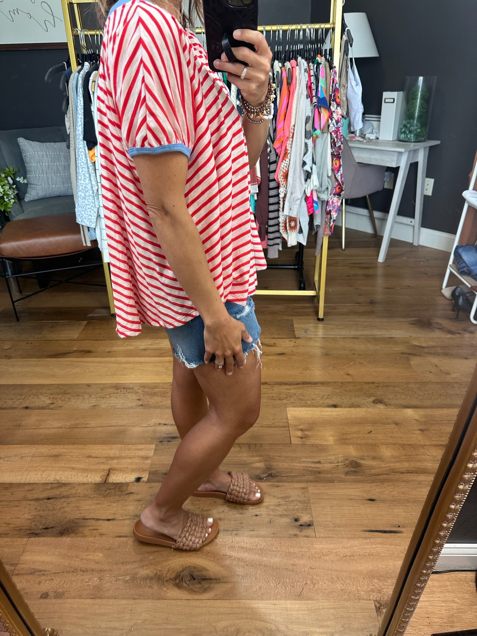 To the Point Striped Dolman Tee - Red-Short Sleeves-Ces Femme-Anna Kaytes Boutique, Women's Fashion Boutique in Grinnell, Iowa