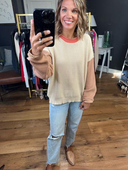 Wait And See Colorblock Sweater - Taupe/Coral