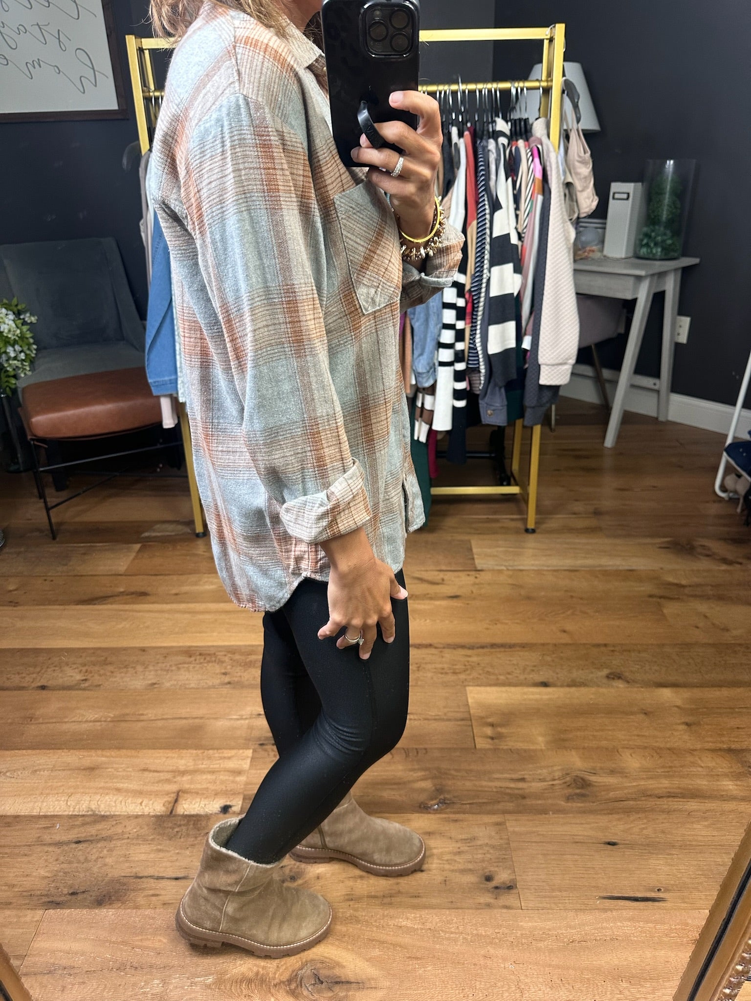 Right Time, Right Place Plaid Button-Down Top - Caramel-Be cool-Anna Kaytes Boutique, Women's Fashion Boutique in Grinnell, Iowa