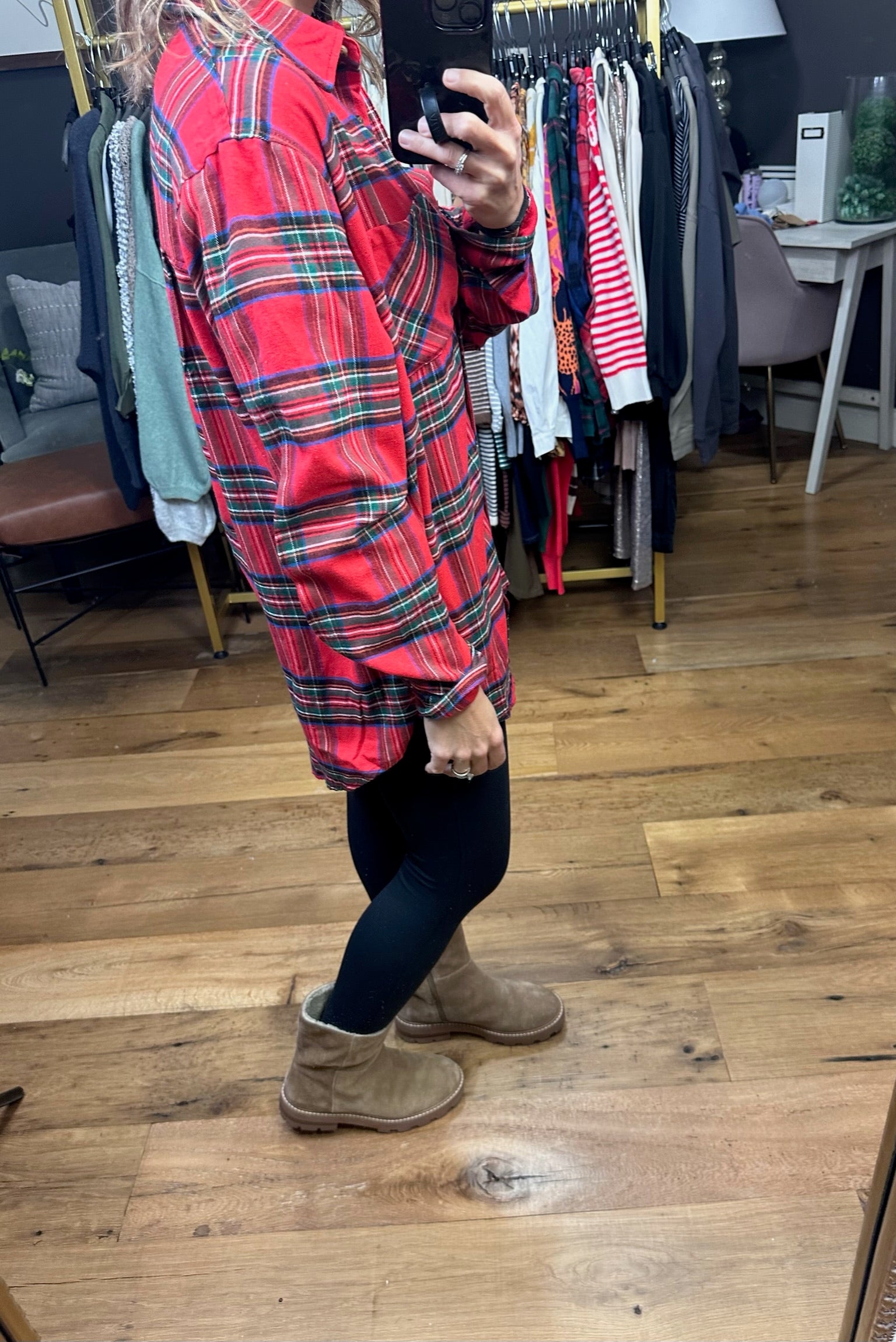 Reaching Out Plaid Button-Down - Red-Long Sleeves-La Miel SRT7807-21-Anna Kaytes Boutique, Women's Fashion Boutique in Grinnell, Iowa