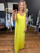 Moonlight In Mexico Pleated Maxi Dress - Lime Yellow-Dresses-Skies Are Blue-Anna Kaytes Boutique, Women's Fashion Boutique in Grinnell, Iowa