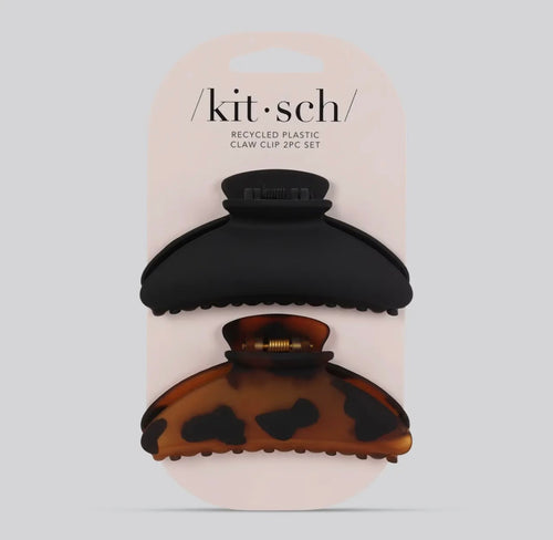 Kitsch Medium Claw Clips- Black/Tortoise-Kitsch 6523-Anna Kaytes Boutique, Women's Fashion Boutique in Grinnell, Iowa