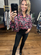 At Your Best Patterned Balloon Sleeve Top With Mock Cuff Detail - Black-Long Sleeves-Eesome TK7965-Anna Kaytes Boutique, Women's Fashion Boutique in Grinnell, Iowa