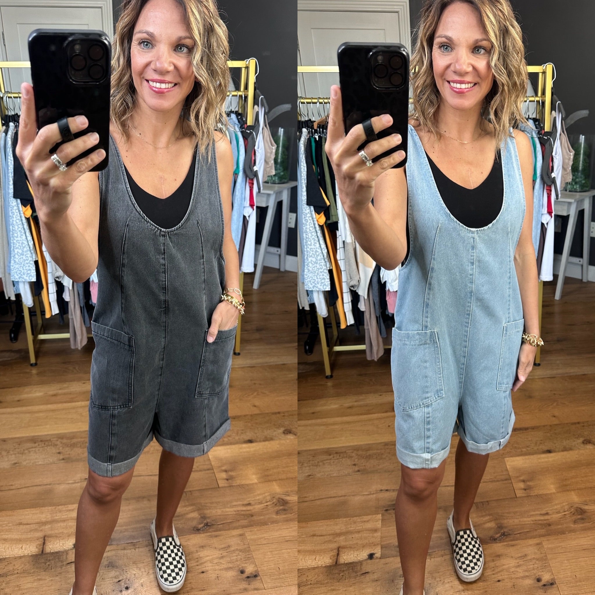 The Mina Denim Pocket Romper - Multiple Options-Rompers-Wishlist-Anna Kaytes Boutique, Women's Fashion Boutique in Grinnell, Iowa