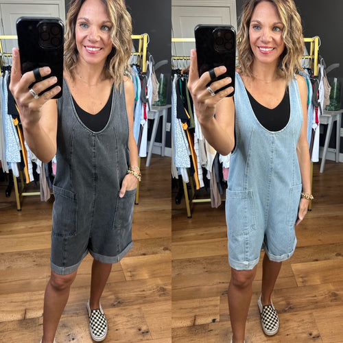The Mina Denim Pocket Romper - Multiple Options-Rompers-Wishlist-Anna Kaytes Boutique, Women's Fashion Boutique in Grinnell, Iowa