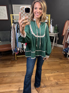 Grace Long sleeve top with floral trim - multiple colors-Entro-Anna Kaytes Boutique, Women's Fashion Boutique in Grinnell, Iowa