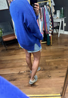 Catch Your Eye Slit-Hem Crew Sweater - Royal Blue-By Together-Anna Kaytes Boutique, Women's Fashion Boutique in Grinnell, Iowa