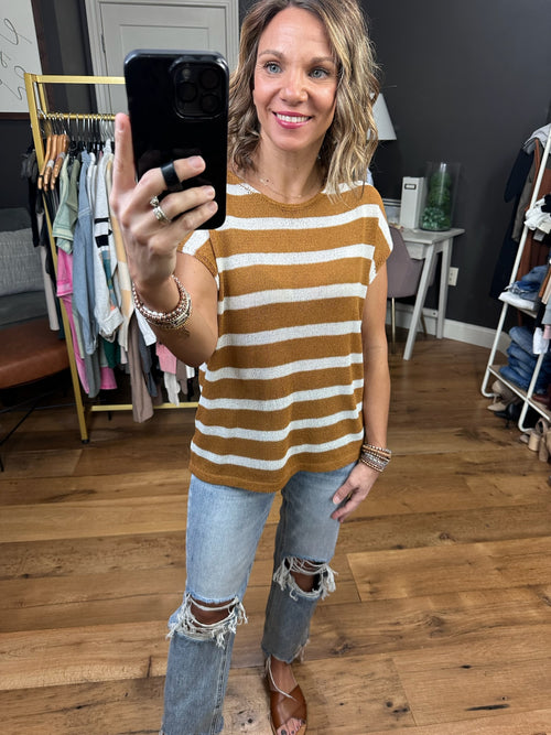 Full Of Meaning Striped Knit Top - Cinnamon/Ivory
