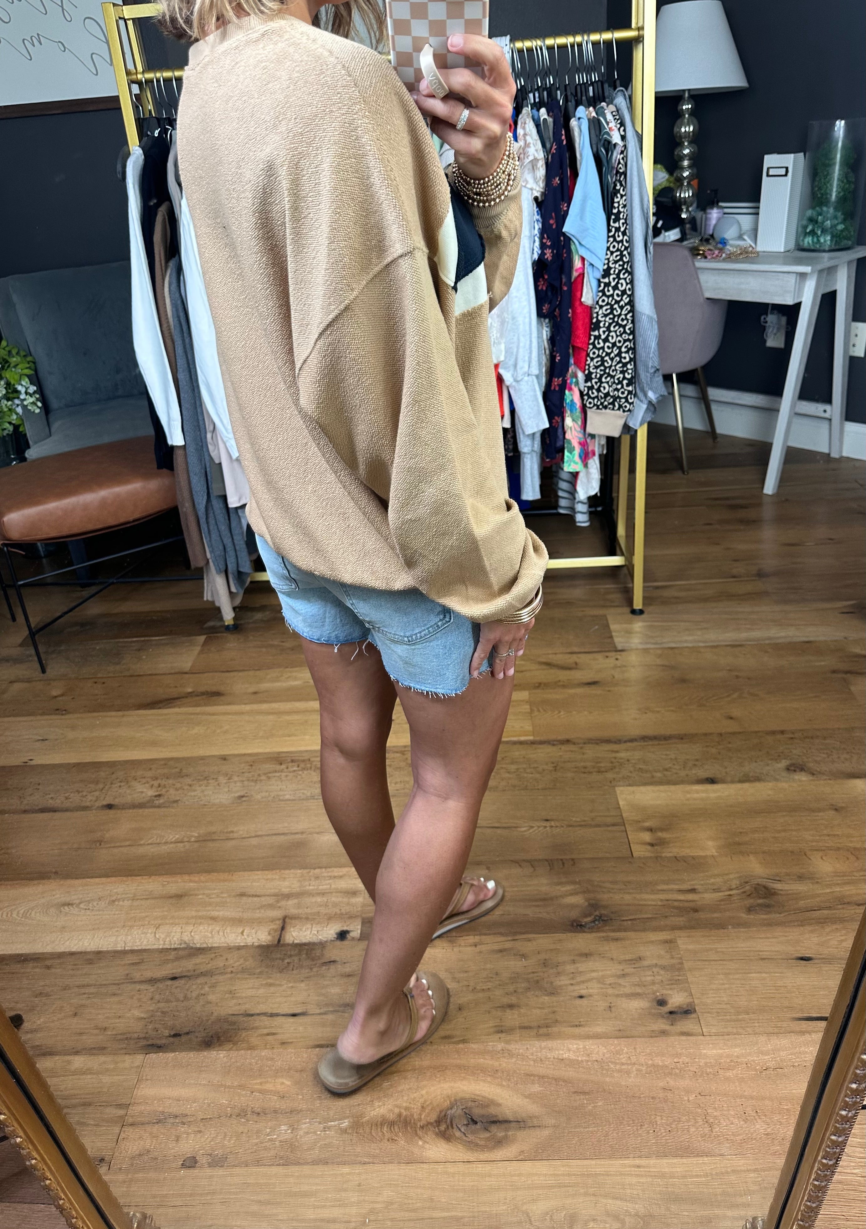 Rest Of Your Life Raw Patched Crewneck Sweatshirt - Tan-Aemi & Co-Anna Kaytes Boutique, Women's Fashion Boutique in Grinnell, Iowa