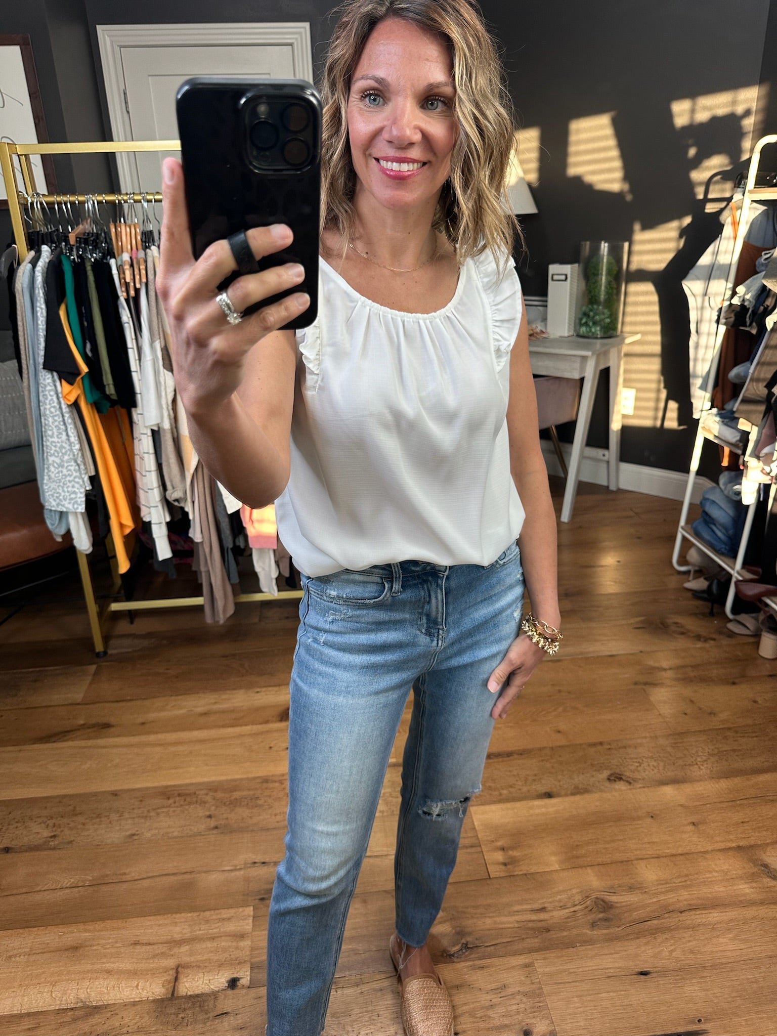 That Girl Flutter Sleeve Top - Ivory-Short Sleeves-Staccato 18725D-Anna Kaytes Boutique, Women's Fashion Boutique in Grinnell, Iowa