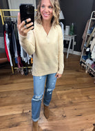 Welcome Home V-Neck Textured Sweater - Taupe-Sweaters-Staccato 54418-Anna Kaytes Boutique, Women's Fashion Boutique in Grinnell, Iowa