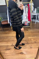 First Come Striped Pocket Lightweight Sweater - Charcoal-Be Cool-Anna Kaytes Boutique, Women's Fashion Boutique in Grinnell, Iowa