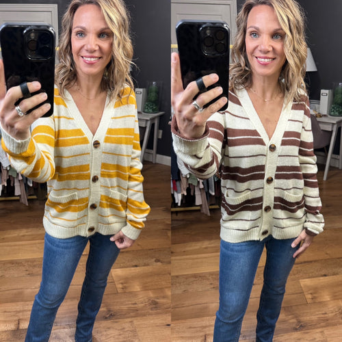 Least Bit Curious Striped Button Cardigan - Multiple Options-Staccato 54364-Anna Kaytes Boutique, Women's Fashion Boutique in Grinnell, Iowa