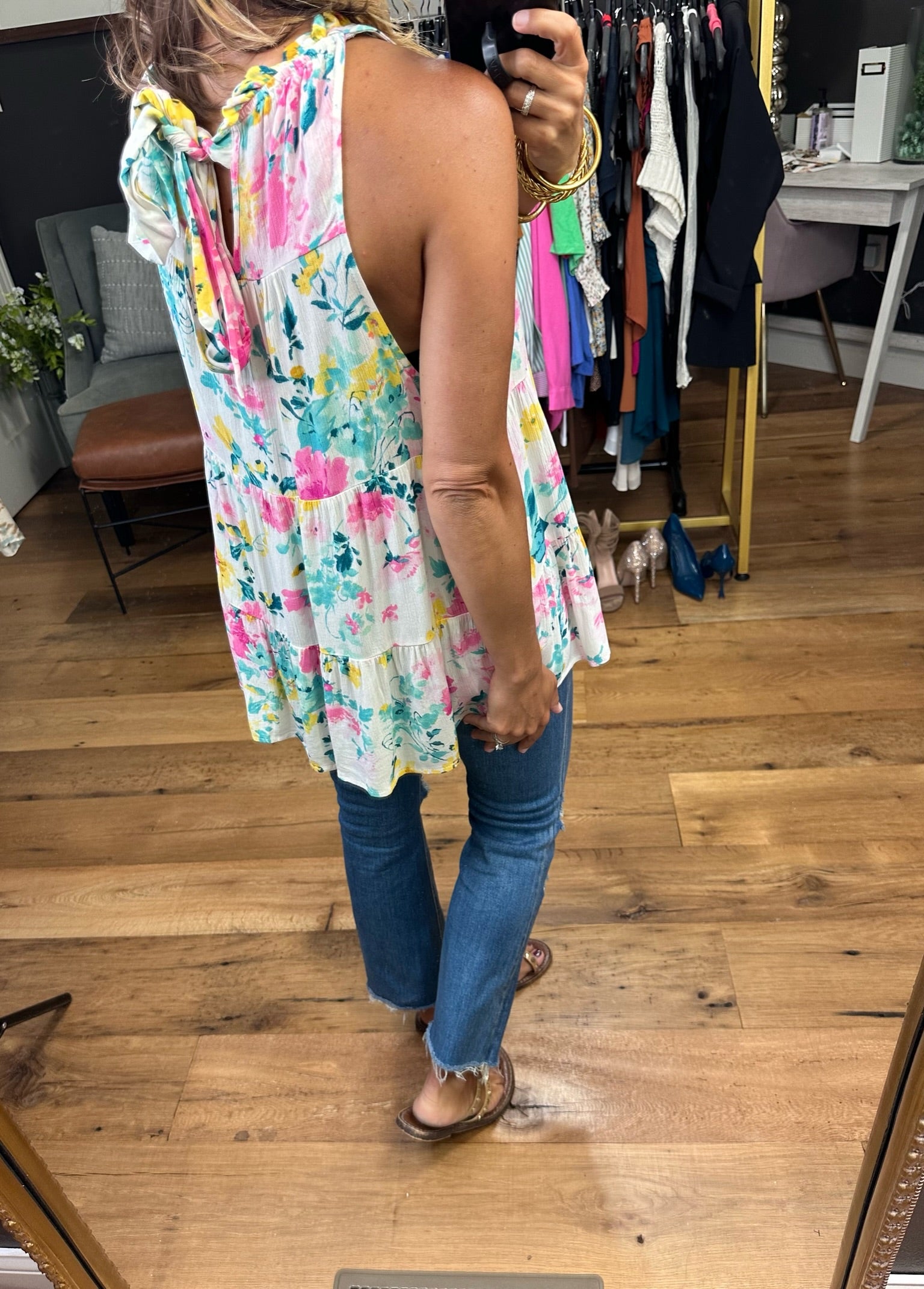 A Good Start Floral Top With Mock Neck - Ivory-Sleeveless-Andree By Unit Emily Wonder T10375-Anna Kaytes Boutique, Women's Fashion Boutique in Grinnell, Iowa