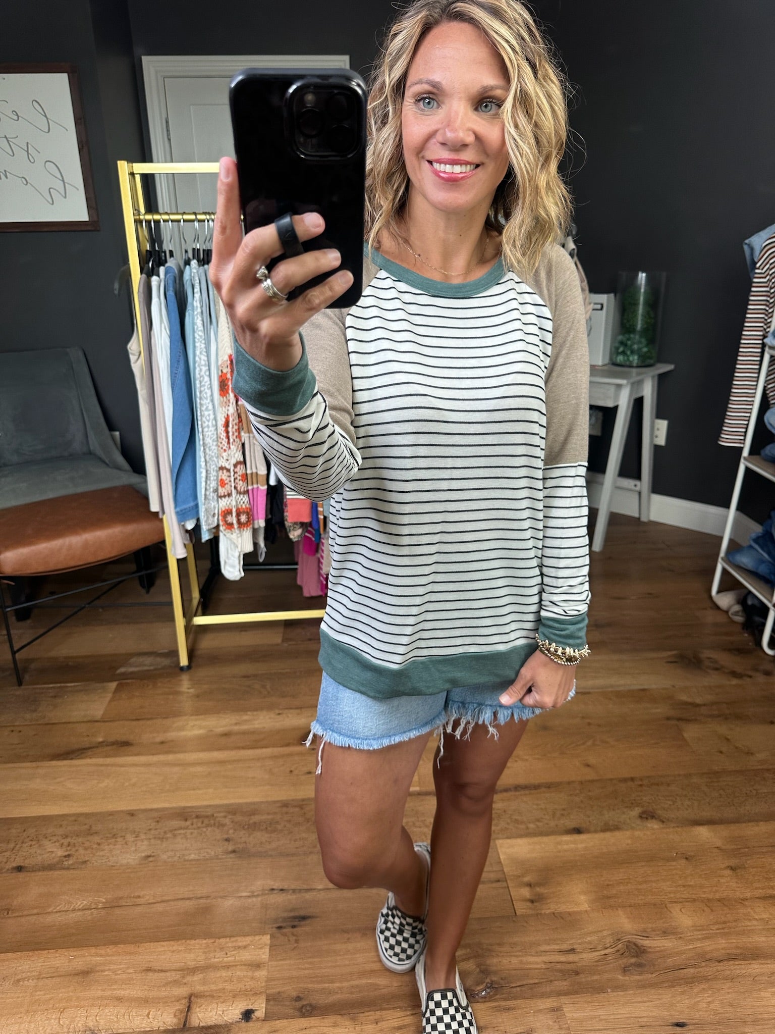 Unexpected Moment Striped Crewneck Sweatshirt - Ivory/Heather Green-Staccato-Anna Kaytes Boutique, Women's Fashion Boutique in Grinnell, Iowa