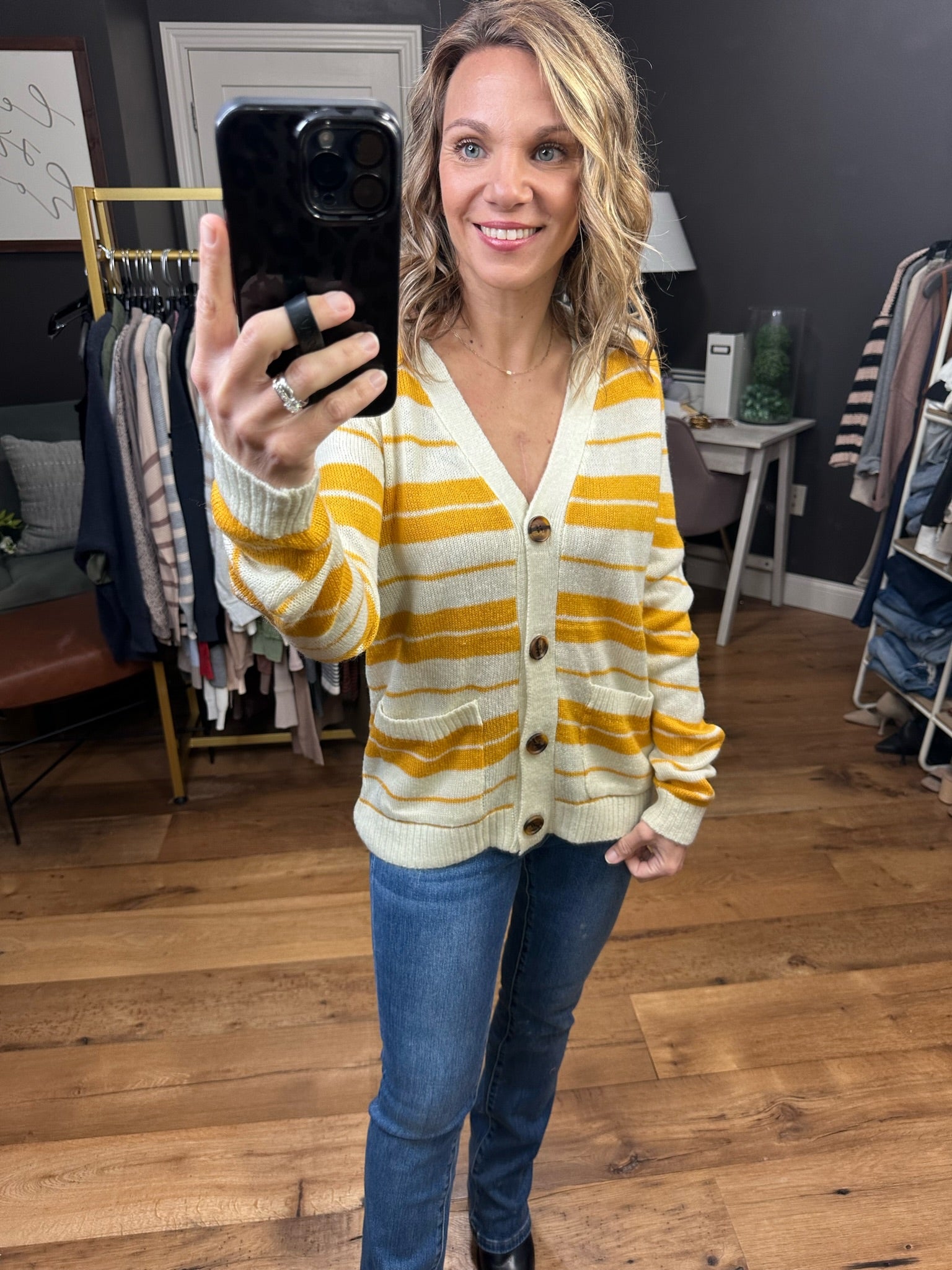 Least Bit Curious Striped Button Cardigan - Multiple Options-Cardigans-Staccato 54364-Anna Kaytes Boutique, Women's Fashion Boutique in Grinnell, Iowa