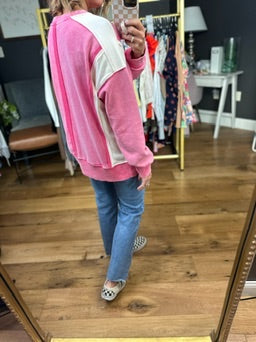 Have A Chance Two-Toned Crewneck - Fuschia-Hem & Thread-Anna Kaytes Boutique, Women's Fashion Boutique in Grinnell, Iowa