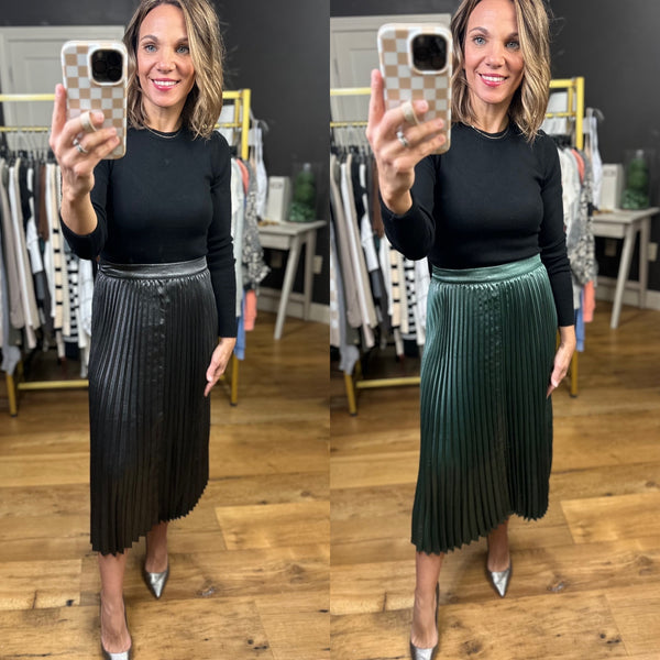Night Moves Metallic Pleated Midi Skirt - Multiple Options