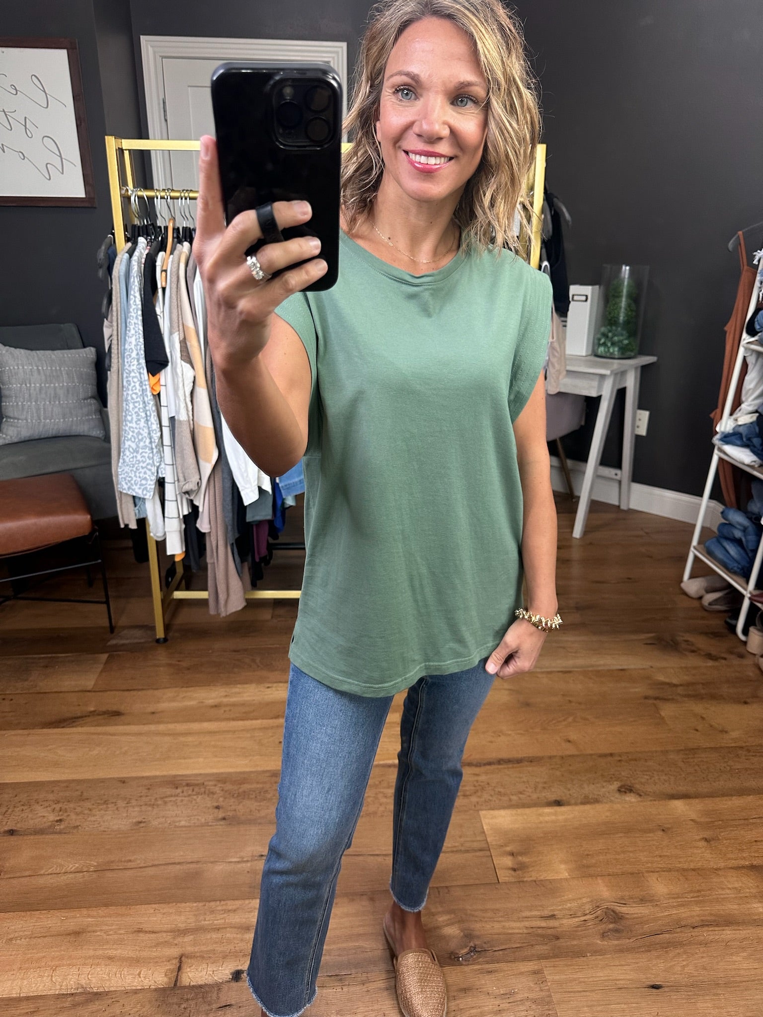 Matters So Much Cap Sleeve Top - Green-Short Sleeves-Wishlist-Anna Kaytes Boutique, Women's Fashion Boutique in Grinnell, Iowa