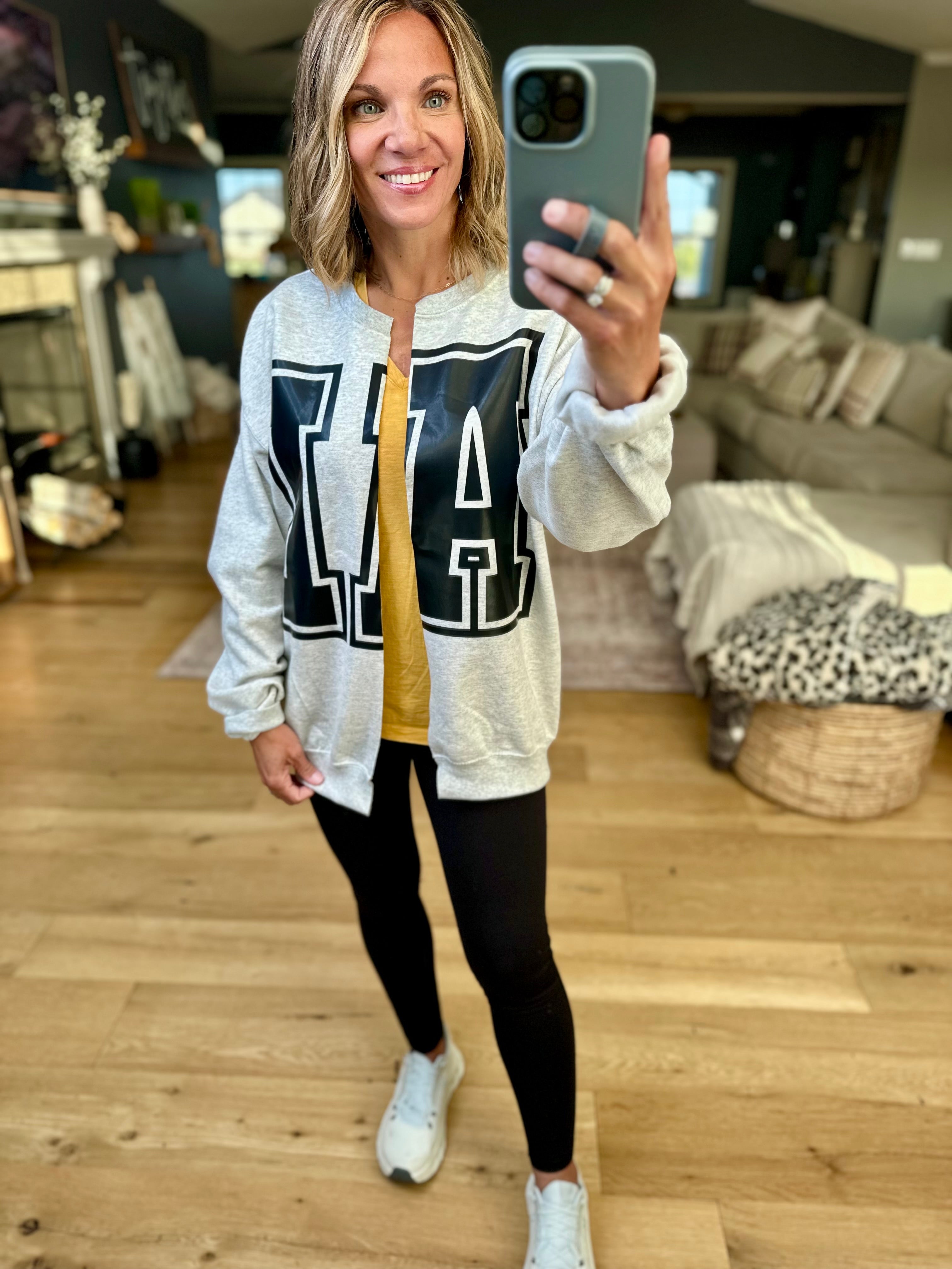 IA Crew Sweatshirt Cardi-sweaters-Gildan-Anna Kaytes Boutique, Women's Fashion Boutique in Grinnell, Iowa