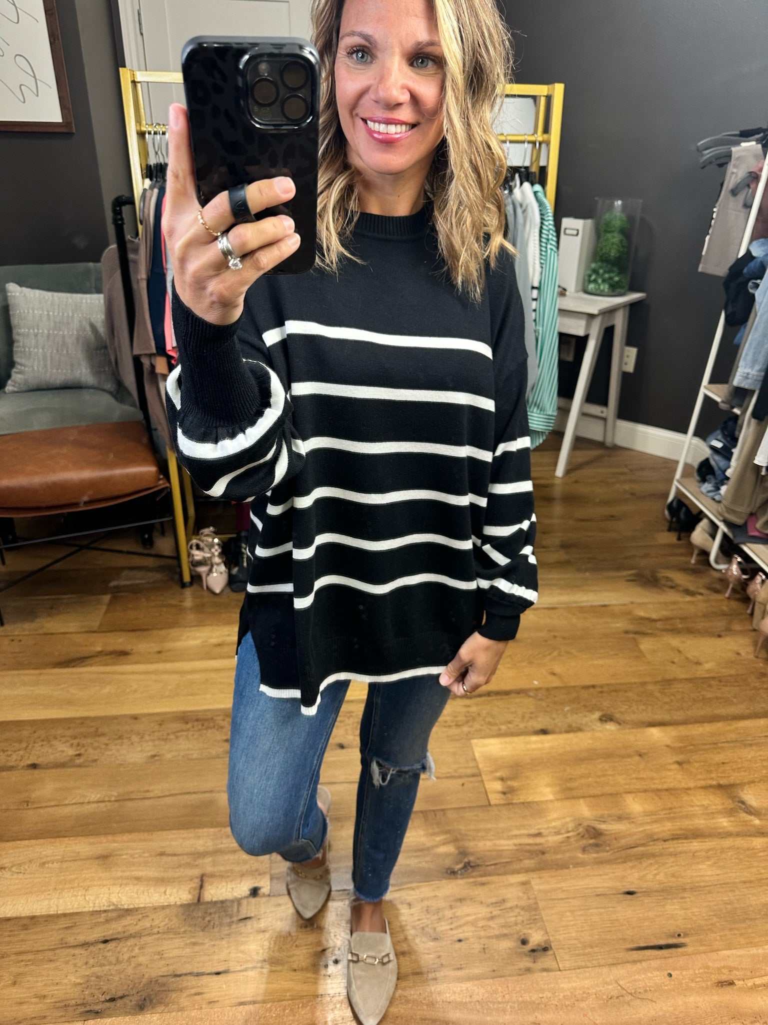 Just The Same Striped Sweater - Black-Sweaters-Vine & Love VT60608-Anna Kaytes Boutique, Women's Fashion Boutique in Grinnell, Iowa