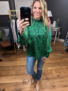 More Than Ever Floral Mock-Neck Top - Kelly/Navy-Long Sleeves-Skies Are Blue 45497-Anna Kaytes Boutique, Women's Fashion Boutique in Grinnell, Iowa