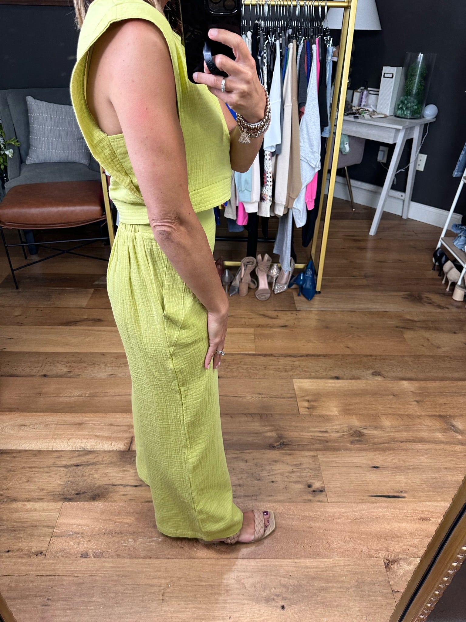 Rebuild Together Wide-Leg Pant With Crop Top - Lime-Two piece set-Very J VE60048top VE60048BOT-Anna Kaytes Boutique, Women's Fashion Boutique in Grinnell, Iowa