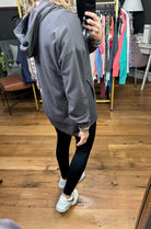 Hold Me Closer Henley Pocket Hoodie - Charcoal-Hoodies-Cotton Bleu 64605-Anna Kaytes Boutique, Women's Fashion Boutique in Grinnell, Iowa