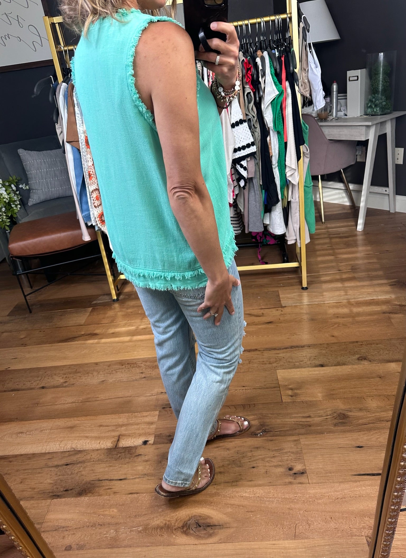 Sweetest Moment Fringe Edge Top - Bright Turquoise-Short Sleeves-La Miel-Anna Kaytes Boutique, Women's Fashion Boutique in Grinnell, Iowa