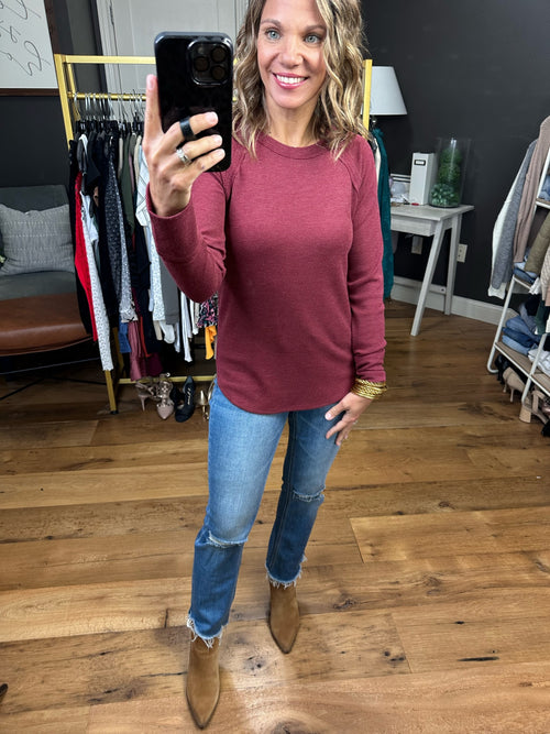 Layered At Best Scoop Hem Waffle Top - Wine