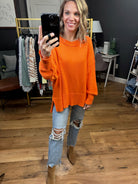 Game On Hi-Low Textured Sweater - Tangerine-Sweaters-Lavender J T1100-Anna Kaytes Boutique, Women's Fashion Boutique in Grinnell, Iowa