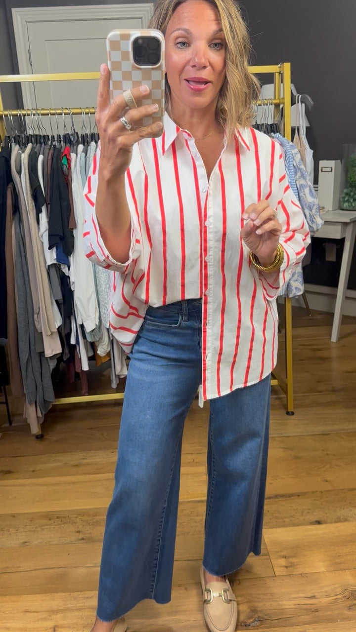 Feeling Loved Striped Button-Down - Red-Jodifl-Anna Kaytes Boutique, Women's Fashion Boutique in Grinnell, Iowa