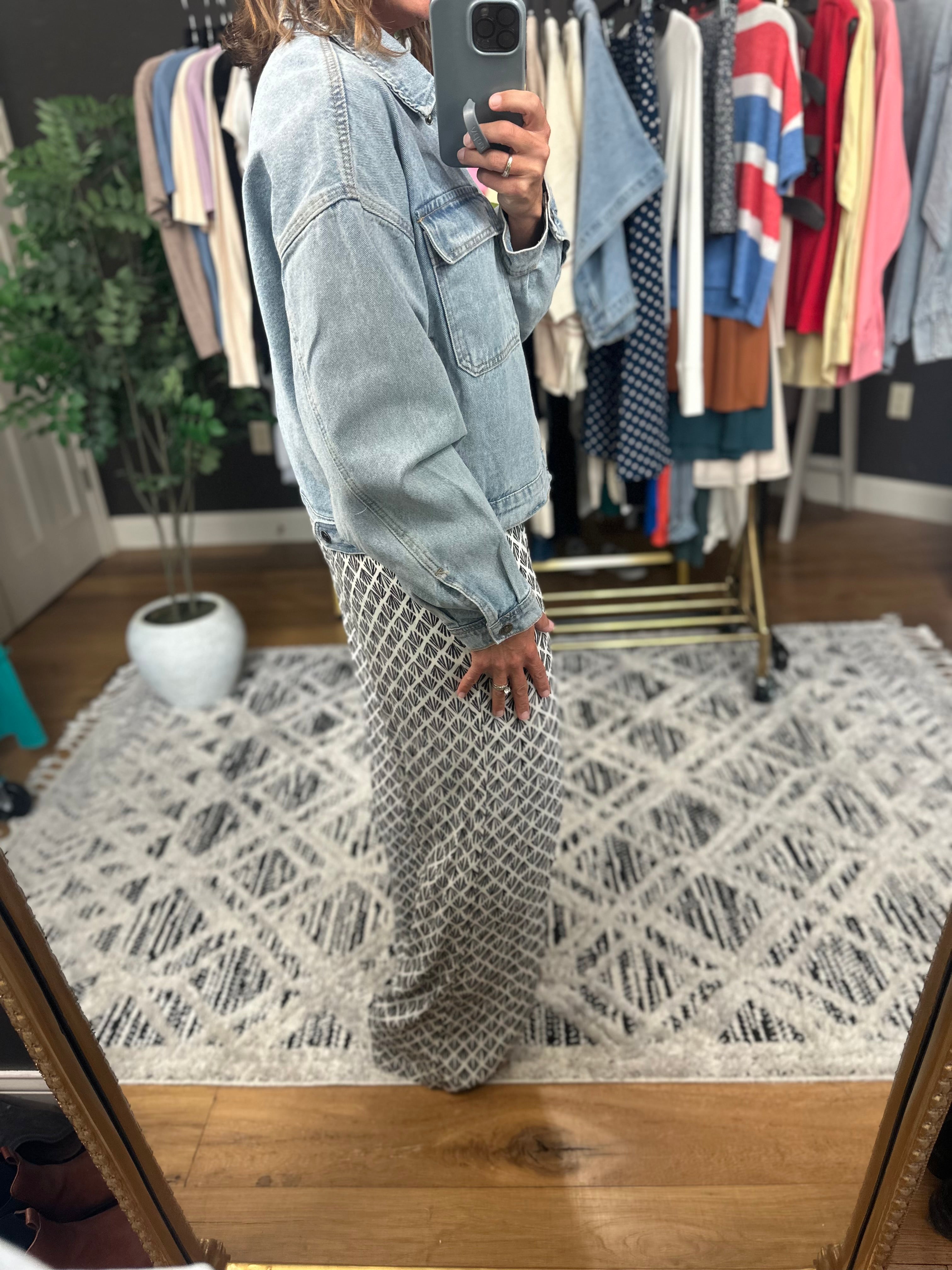 Out Of Here Denim Button Down Jacket-Jackets-Wishlist-Anna Kaytes Boutique, Women's Fashion Boutique in Grinnell, Iowa