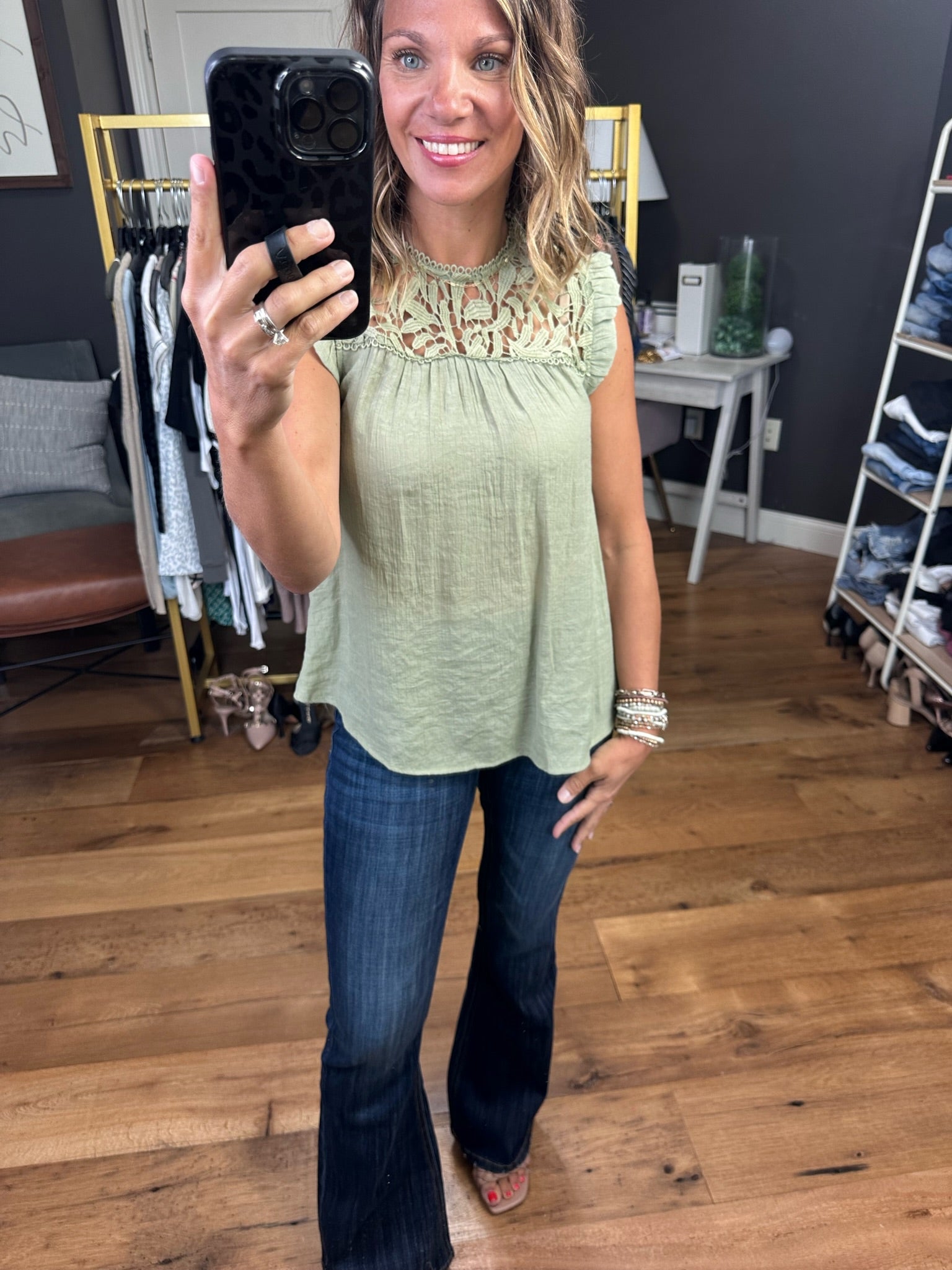 The Best News Lace-Detail Top - Olive