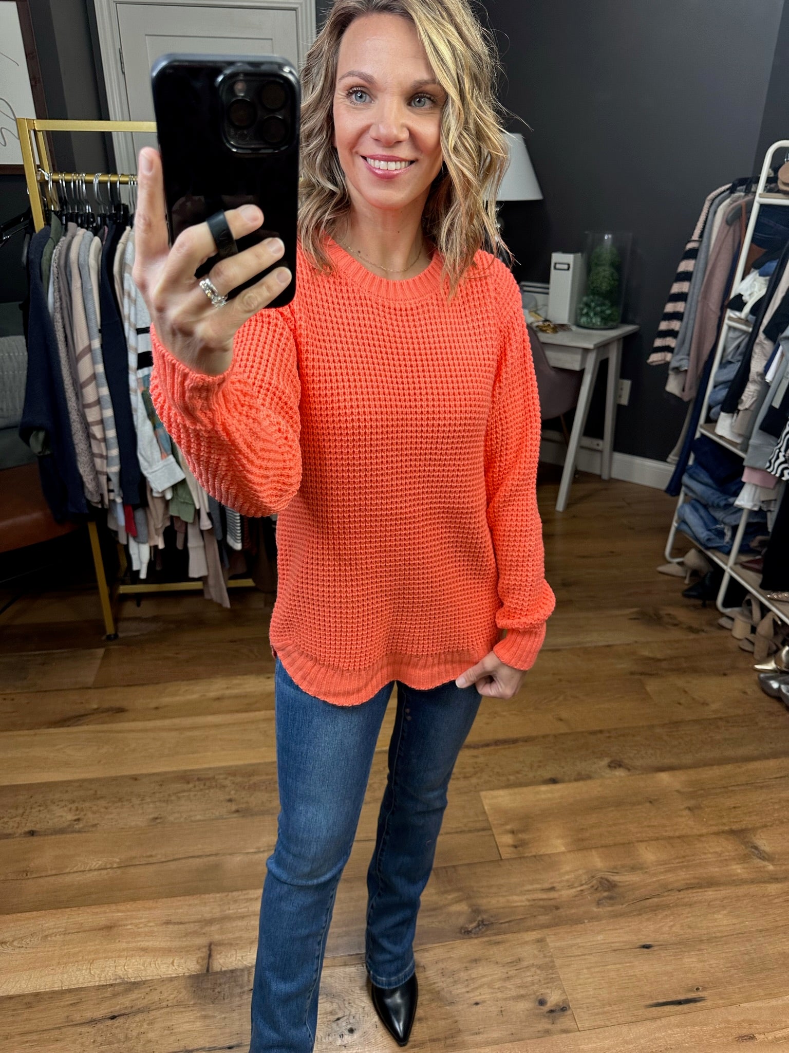 Beside The Fact Coral Knit Sweater - Coral-Sweaters-Zenana TW-3416D4-Anna Kaytes Boutique, Women's Fashion Boutique in Grinnell, Iowa