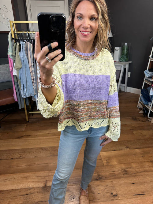 Heaven Sent Crochet Hem Knit Sweater - Lavender-Entro T21715-Anna Kaytes Boutique, Women's Fashion Boutique in Grinnell, Iowa