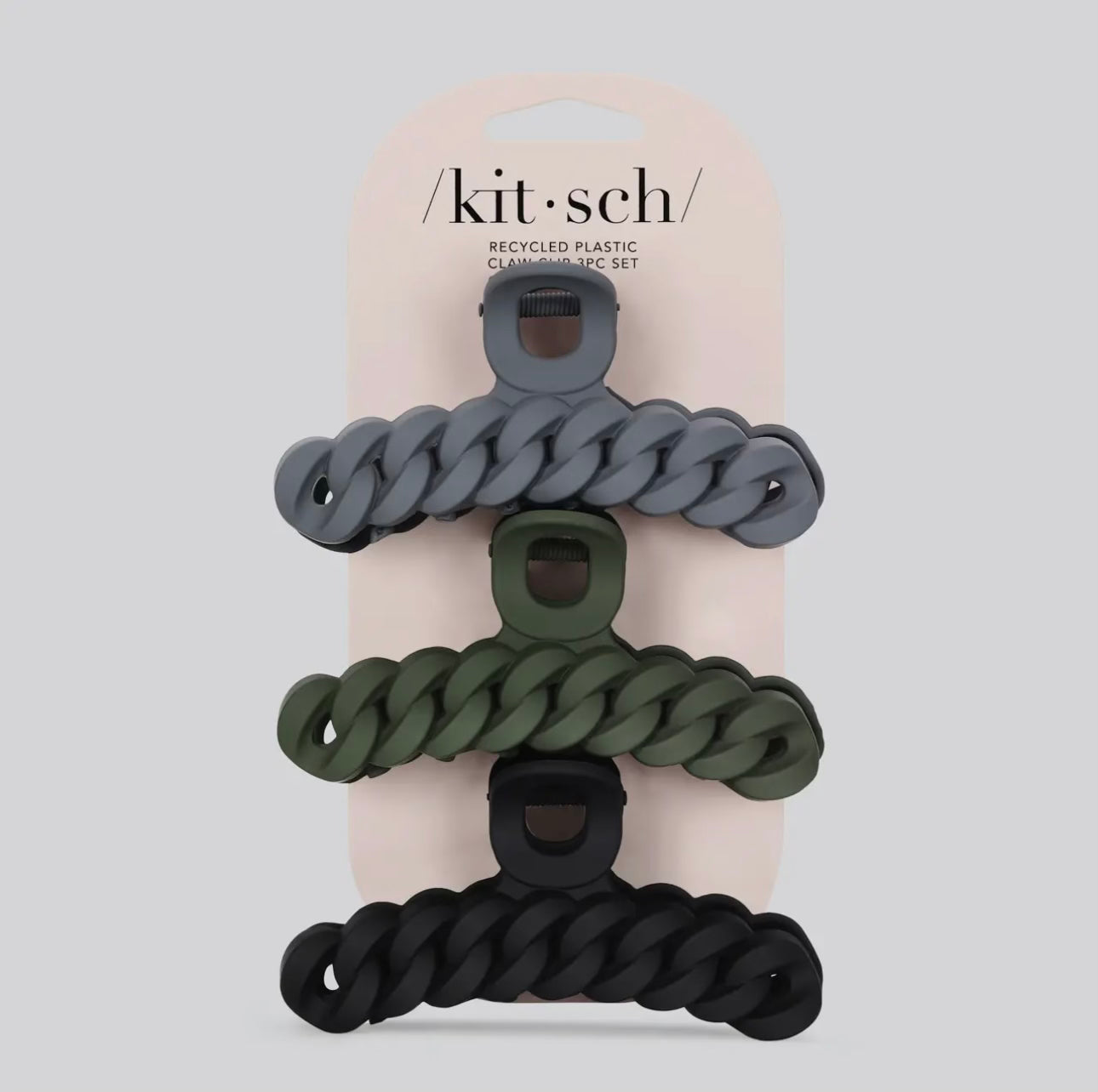 Kitsch Chain Claw Clip 3 Piece Set- Black/Moss
