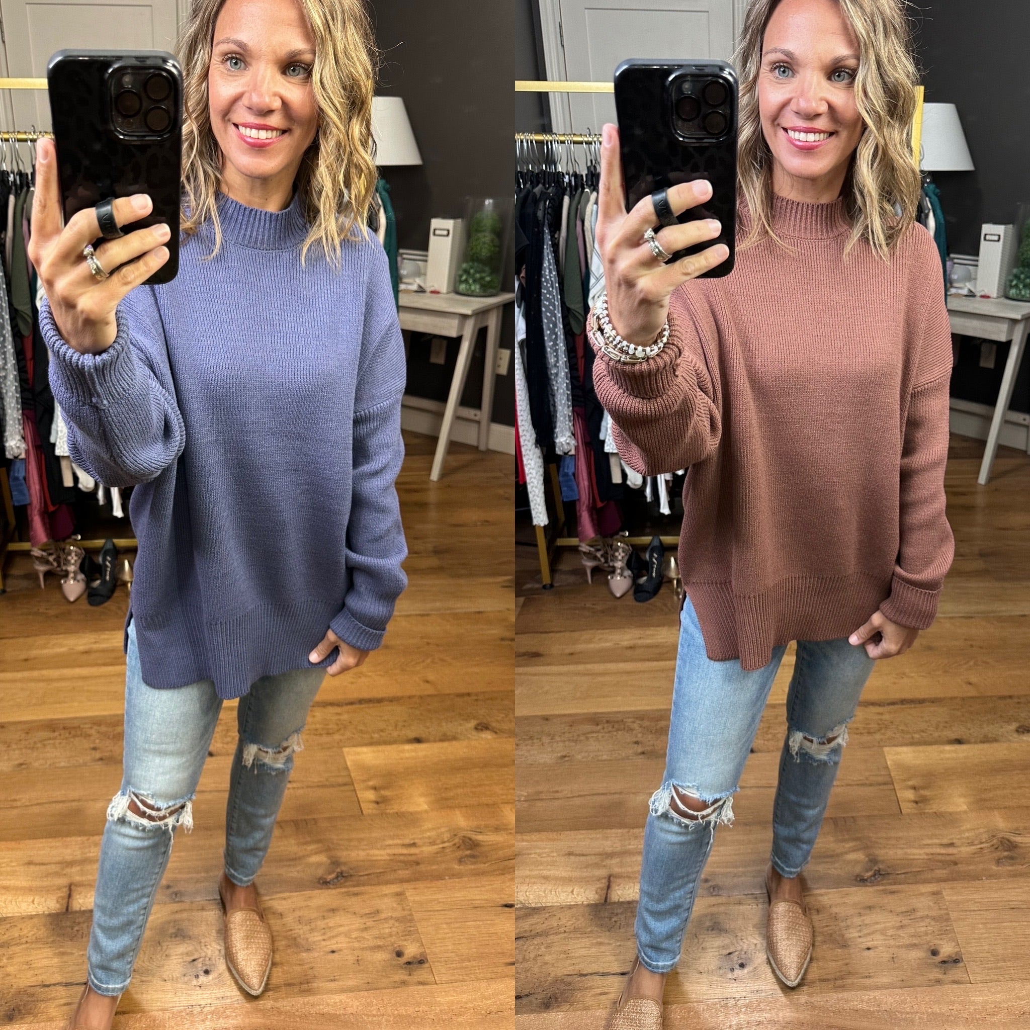 Show Me The Way Textured Mock-Neck Crew Sweater - Multiple Options