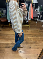 On The Dot Striped Sweater With Balloon Sleeve Detail - Taupe-Sweaters-Be cool 64068-Anna Kaytes Boutique, Women's Fashion Boutique in Grinnell, Iowa