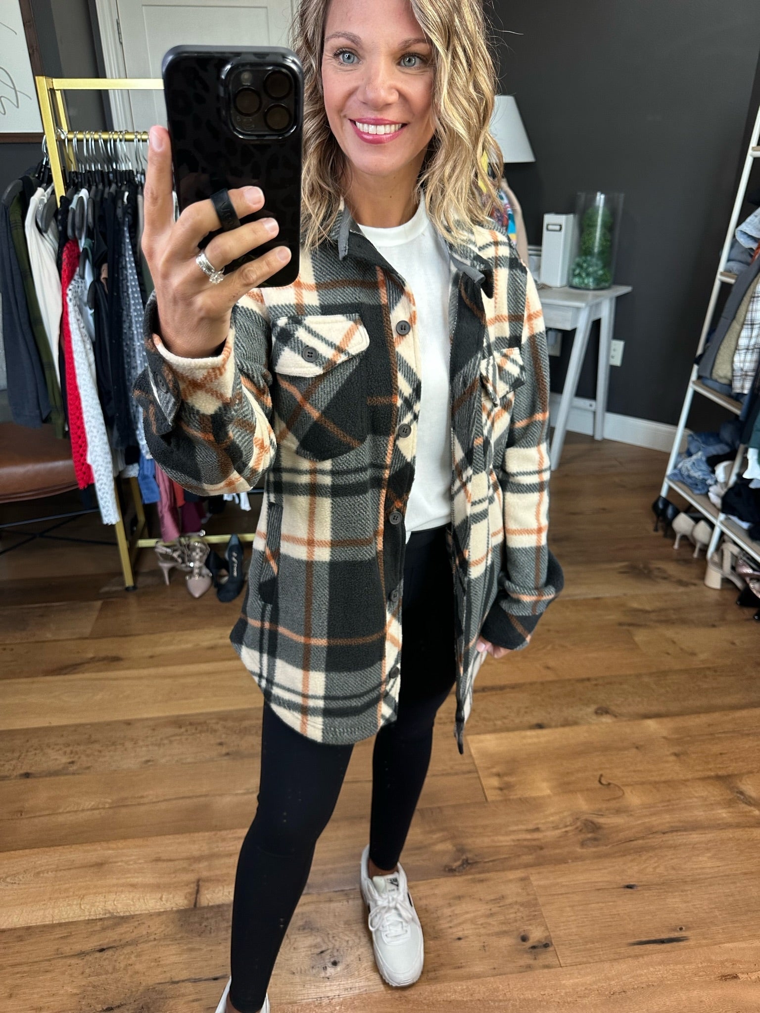 First Of Fall Plaid Shacket - Black/Copper