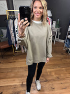 Lived In Oversized Crew Sweatshirt - Dusty Olive-Sweaters-Cotton Bleu 63138-Anna Kaytes Boutique, Women's Fashion Boutique in Grinnell, Iowa