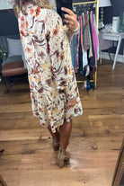 By My Side Floral High-Neck Dress With Smocked Detail - Natural-Dresses-Skies Are Blue 99588-Anna Kaytes Boutique, Women's Fashion Boutique in Grinnell, Iowa